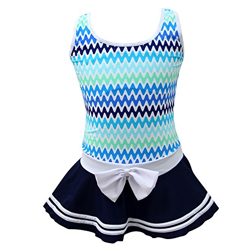 QRH Big Girls Poptical Stripes Sport Splice 1 Piece Swimsuit