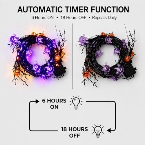 9FT 72 LED Halloween Willow Vine Garland, Lights with 8 Modes and Timer - image 3