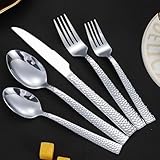 Luxuriöses Besteckset, 50-teilig, Besteckset, Messer, Gabeln und Löffel aus Edelstahl 18/8, modisches, modernes Geschirrset mit Griffen mit Hammermuster für 10