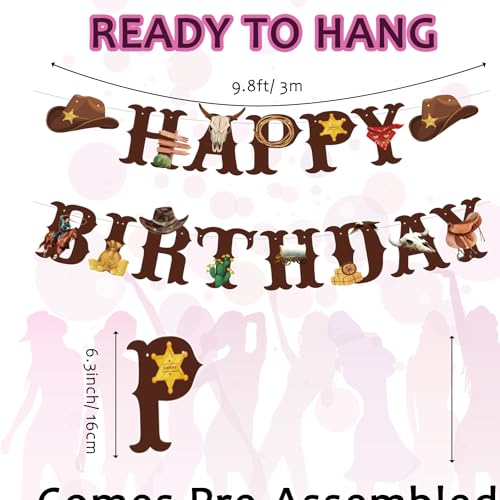 Image of Western Cowboy Theme Wild West Party Decoration,Pre-Strung Happy Birthday Banner,Retro Horse Rodeo Party Supplies for Boys,Cowboy Hat Horses Garland for Boys Birthday Party