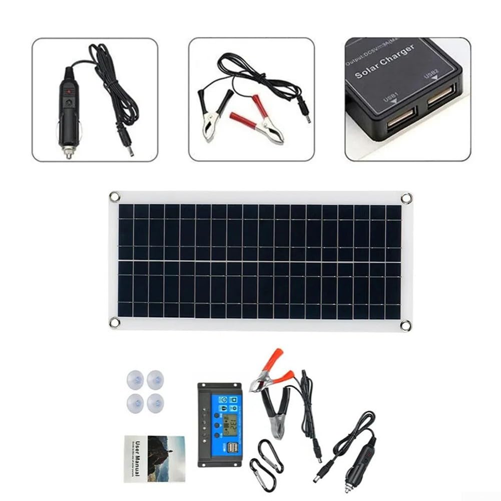 Kit de panneau solaire 1000 W 12 V avec régulateur de charge, port USB pour téléphone portable, camping-car, voiture, caravane et camping – Panneau solaire portable pour charger la batterie en