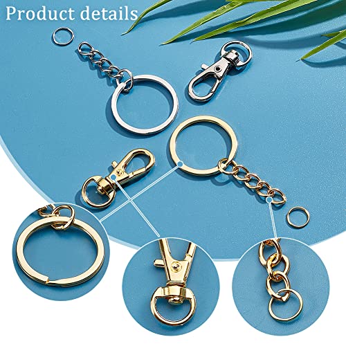 PH PandaHall Swivel Snap Hook Set 48pcs Swivel Clasp Keychain Hook Lanyard Snap Hook Lobster Clasp with 48pcs Split Key Rings with Chains 120pcs Open Jump Rings for Keychain Making Golden/Silver - Image 4
