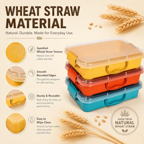 Image of FIIOEOY 3 Pack 4 Qt Sensory Bin with Lid & 3 Stickers,Stackable Sensory Bin | Wheat Straw, Portable Sandbox, Organizers for Toys, Sand, Arts, Crafts, (Yellow, Orange, Blue)