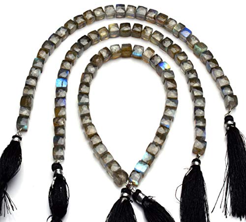 Perles labradorite naturelle facettées en cube 8mm pour création de bijoux