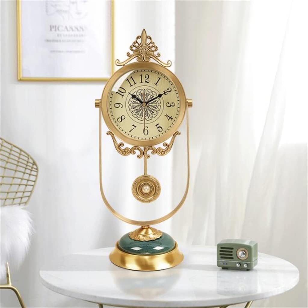European-Style Pure Brass Desk Clock Modern Entrance Living Room Bedroom Home Decoration Table Clocks Villa Orments (Color : A Size : 20.5 * 50.5cm)