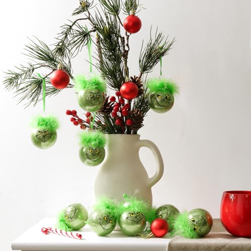 Bunny Chorus Christmas Decorations Indoor: 12pcs Cute Green Elf Christmas Tree Ornaments with Fuzzy Hair, Hanging Thief Monster Xmas Balls for Tree Fireplaces Garland, Kids Home School Office Decor - Image 7