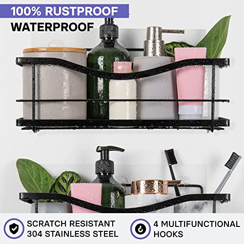 KINCMAX-Shower-Caddy-for-Inside-Shower-Self-Adhesive-Wall-Shower-Organizer-w-4-Hooks-Large-Capacity-No-Drill-Bathroom-Shelf-Stainless-Steel-Kitchen-Spice-Rack-Matte-Black