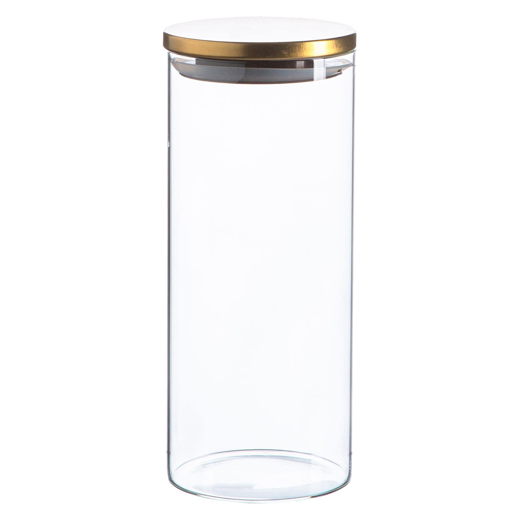 Argon Tableware Gold Scandi Storage Jar With Metallic Lid - 1500Ml - 1 Pack - Modern Round Organisation Container Glass Jar For Kitchens, Pantry, Bathrooms, Utility Rooms