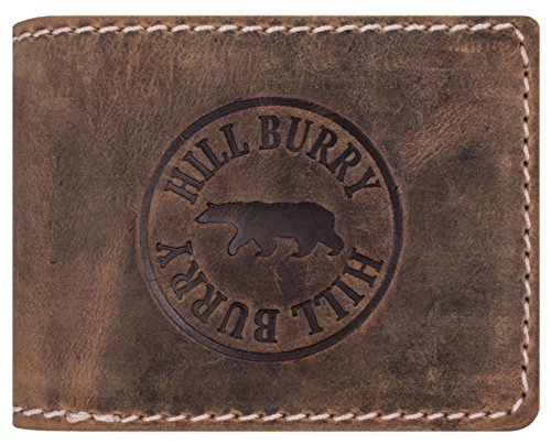 Preisvergleich Produktbild Hill Burry Herren Ledergeldbörse / Geldbörse aus echtem Leder / Echtleder Männer Geldbeutel / schlanke Vintage Brieftasche / Großes Portemonnaie mit RFID-Schutz - Querformat (Braun)