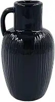 Vaso Decorativo Preto de Cerâmica com Alça 12cm Design Orgânico Moderno Canelado e Minimalista Ideal para Arranjos Florais ou Decoração de Ambientes