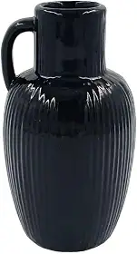 Vaso Decorativo Preto de Cerâmica com Alça 12cm Design Orgânico Moderno Canelado e Minimalista Ideal para Arranjos Florais ou Decoração de Ambientes