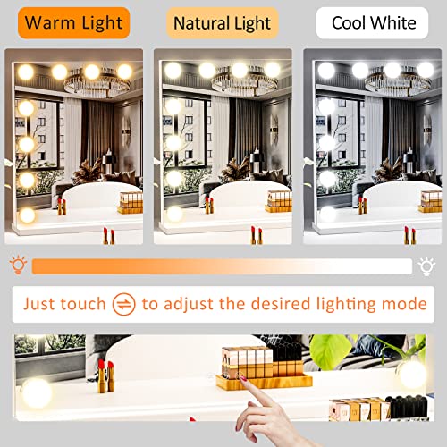 Gvnkvn 22.8 X 18.2 Vanity Mirror With Lights, Vanity Tabletop Hollyhood Makeup Mirror, Hollywood Lighted Mirror With 15 Dimmable Led Bulbs,3 Colors Modes,Touch Control,Metal Frame,White #TOP2