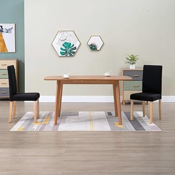 Dining Chairs Set of 2, Black Fabric Upholstered Kitchen with Solid Rubber Wood Frame, Traditional Side Chairs for Dining Room, Home, Office - Sturdy and Comfortable Seating