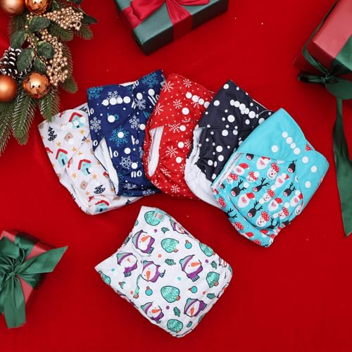 Image of ALVABABY Christmas Baby Cloth Diaper 6 Pack with 12 Inserts One Size Cloth Diaper Covers Adjustable Washable Reusable for Baby Girls and Boys