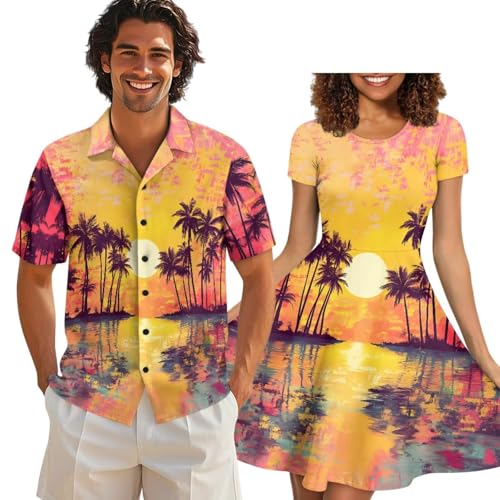 Image of AFPANQZ Couple Matching Outfit Casual Men's Button Down Shirt or Short Sleeve Summer Sundresses Dresses for Women 2026