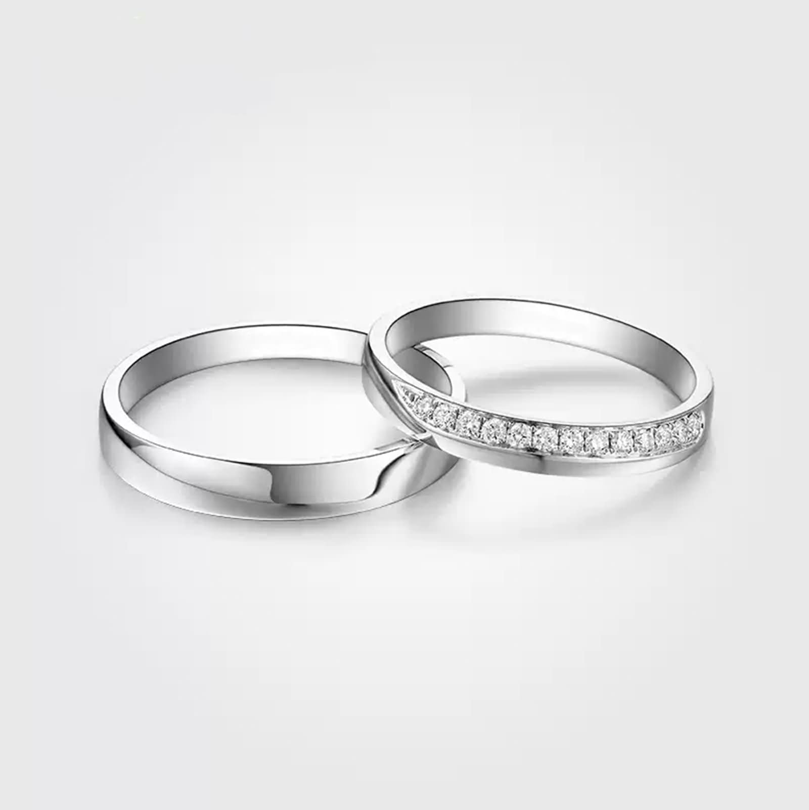 Oro Bianco 9K / 14K / 18K Anello Fedina Coppia, Rotondo Semplice con Diamante da 0,15 ct, Anello Fedi Nuziali Uomo Donna di Argento