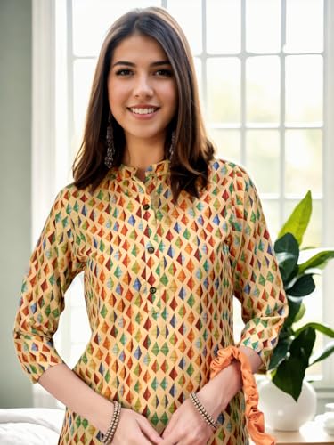 Image of V4M Womens Multicolor Polyester Ethnic Printed Straight Kurti | Kurta for Women