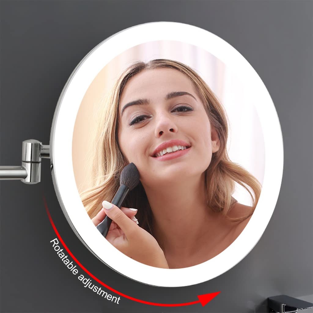 Espejo de baño montado en la Pared de 8 ", Espejo de Aumento de Dos Caras 1X / 3X, Brazo Largo Extensible, Espejo de Ducha Giratorio de 360 ​​​​° for afeitarse, maquillarse