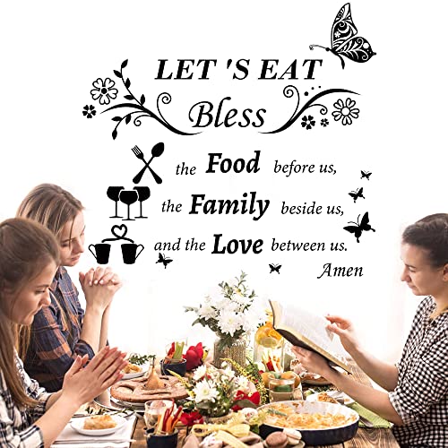 Kitchen Wall Decals Dinner Meal Prayer Wall Stickers Vinyl Kitchen Quotes Wall Decal Let's Eat Bless The Food Before Us Sign Christian Religious Saying Stickers For Dinning Room Home Restaurant #TOP6