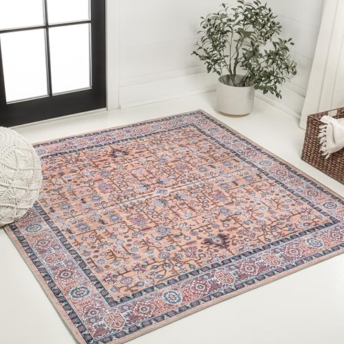 JONATHAN Y Machine Washable Multi Square Area Rug 5X5 ft, Kemer for Living Room, Bedroom, Kitchen, Office, Easy-Cleaning, High Traffic, Pet-Friendly, Non-Shedding (WSH104A-5SQ)