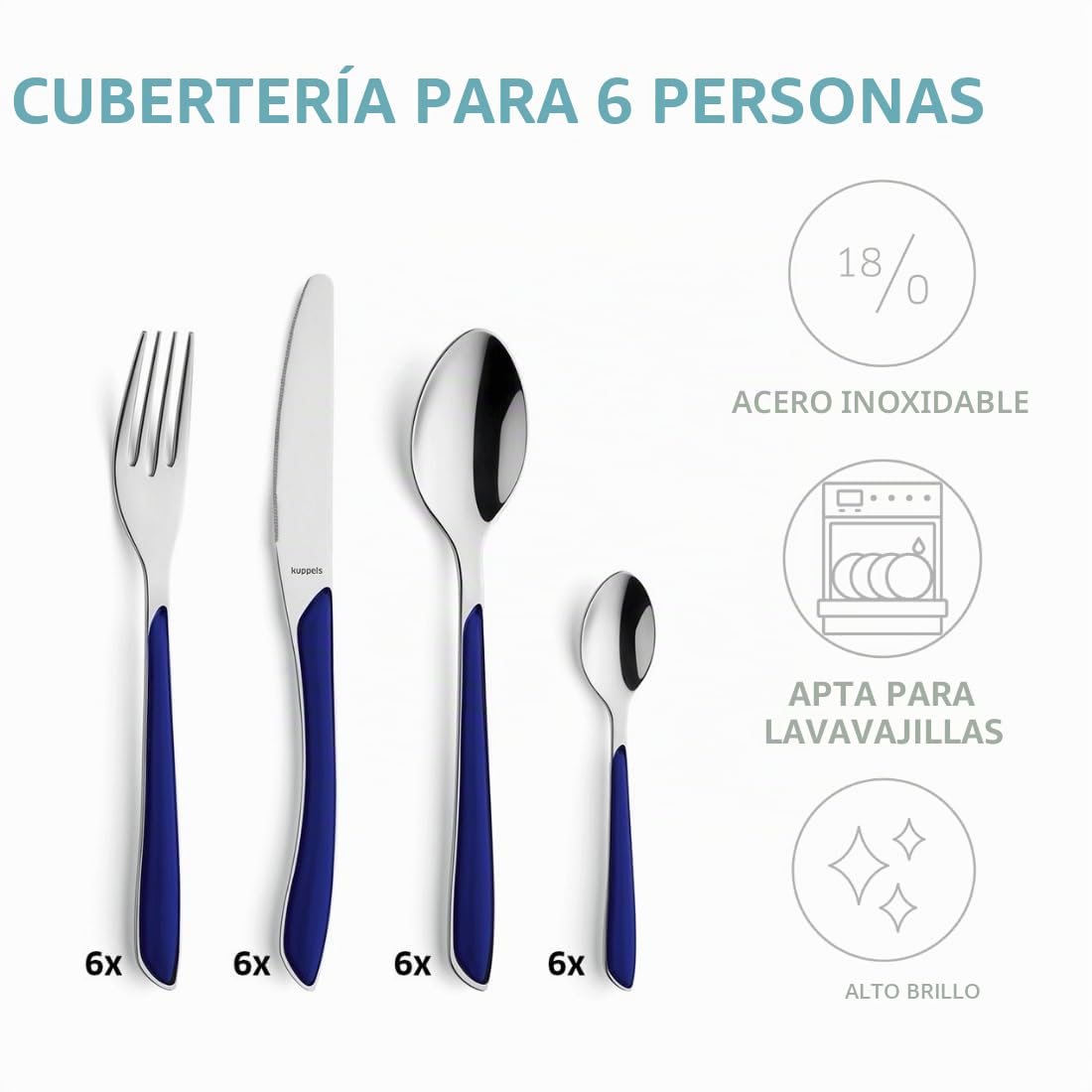 Kuppels Prisma - Set de cubiertos para 6 personas, 24 piezas de acero inoxidable pulido