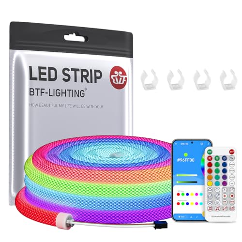 BTF-LIGHTING 6.5FT WS2812B IC RGB Addressable Neon Rope Strip Kit IP67 DC5V