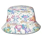 Watercolor Cute Axolotl Bucket Hat Packable Summer Beach Sun Hat Fisherman Cap