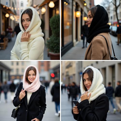 Balaclava Hood Scarf Women - Winter Hood Hat Scarf Combo - Snow Face Cover - Knitted Hooded Scarf3