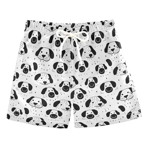 siphylline Pantalones cortos elásticos de playa con caras de perro de dibujos animados, color negro sobre blanco, para voleibol de playa, 3-14 años, Caras de perro de dibujos animados negro sobre