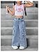 WDIRARA Toddler Girl's Wide Leg Cargo Jeans High Waisted Baggy Denim Pants Medium Wash 7Y