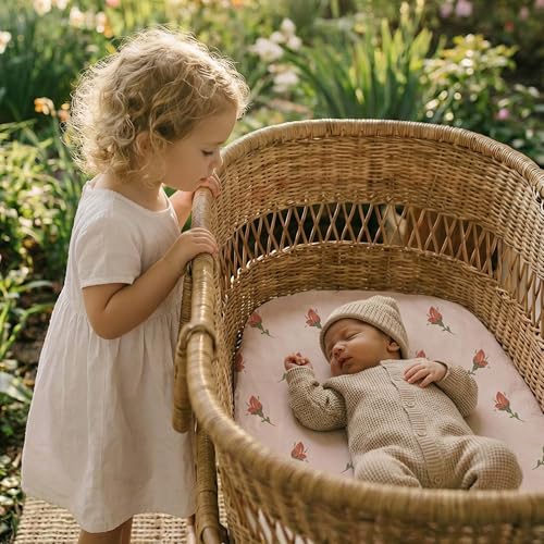 Image of Gllquen Baby Bedside Sleeper Bassinet Sheets 33x20 Inch 4 Pack Girl Boy | Soft OEKO-TEX Certified Bassinet Crib Sheet, Compatible with Baby Delight, Newton Rectangle Bassinet Mattress, Floral Reverie