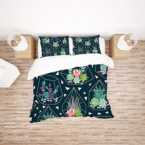 Parure de lit polyester simple 3 pièces avec housse motif géométrique vert