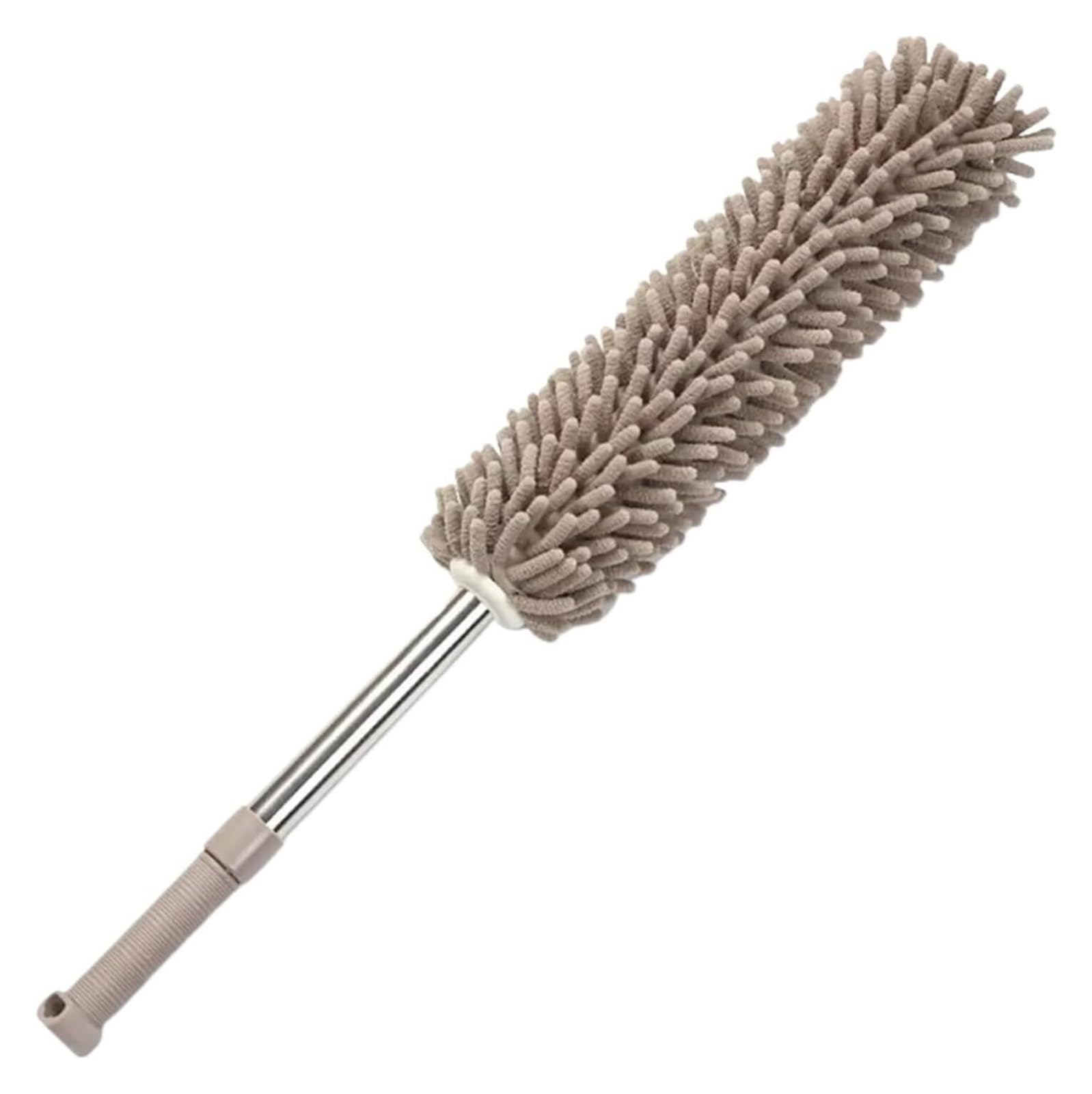 Telescopic Long Bendable Feather duster, 1PC Telescoping Microfiber Duster With Stainless Steel Pole(Khaki)