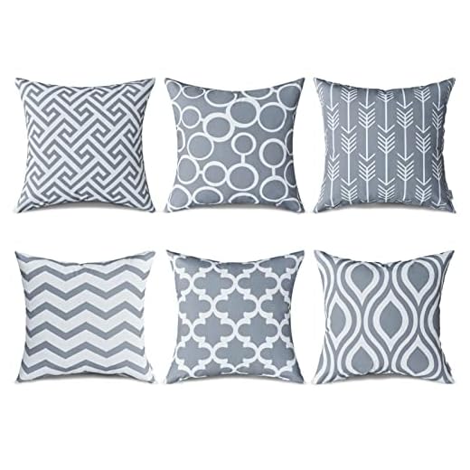 Topfinel Fundas cojín Lona de Almohadas Creativa para el sofá Juego de 6 45x45cm Gris