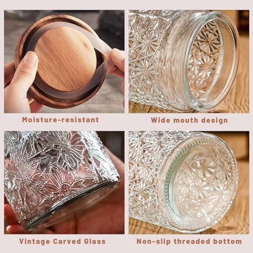 Image of Vintage Glass Jars with Wooden Lids, 2 Pack 24 oz Airtight Glass Food Storage Containers Sets for the Kitchen, Sugar Coffee Candy Spice Cookie Tea Pasta