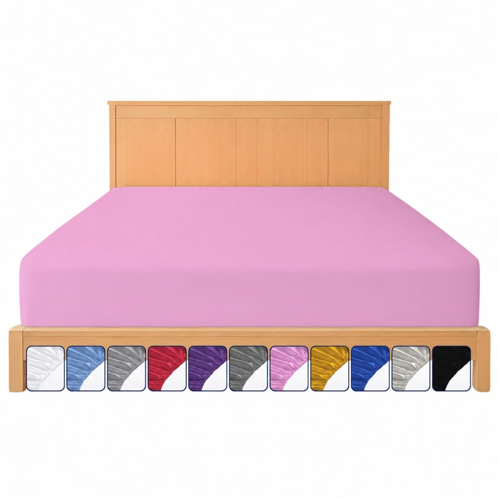 King Fitted Sheet Pink 25cm Extra Deep Pocket - OEKO-TEX Certified - All Round Elastic Microfibre Fitted Bed Sheet - Hotel Quality, Wrinkle & Fade Resistant Bottom Sheets (King 25 cm)