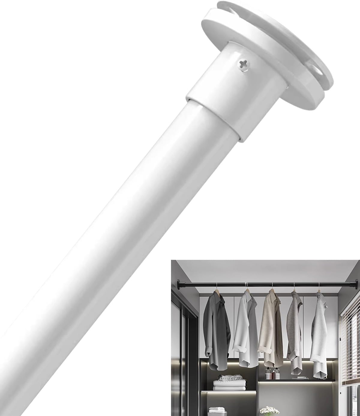 Adjustable Closet Rod - Heavy Duty Telescoping Clothes Organizer, 0.35-0.5m (1.15-1.64ft) with Brackets & Screws, Perfect for Garment Hanging & Storage (White)