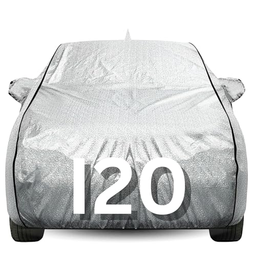 Image of Avecrew 100% Waterproof Car Cover for i20 All Model Mirror & Antenna Pocket Triple Stitched, Dustproof Full Body Protection (Heat & UV Resistant, Silver)