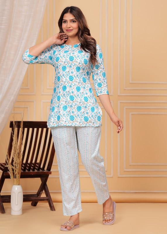 Image of Cotton Printed Night Suit for Women's Shirt and Pyjama Set Sleep wear Set for Womens and Girls