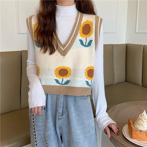 Image of jinghuiyue Women's Sleeveless Sweater Vest Halloween Skull Printed Knit Vest V Neck Crop Pullover Knitwear Tank Tops