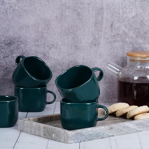 Image of DATA Ceramic Zen Coffee Mugs in Dark Green, Set of 6, 199 Ml, 199 Ml