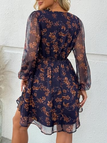 LILLUSORY Womens Long Sleeve Wedding Guest Dresses Winter 2025 Casual Fall Fashion V Neck Mini Chiffon Dress Flowy Clothes - Image 5