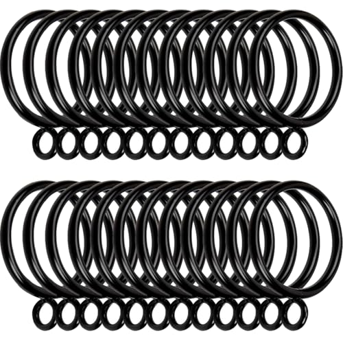 LOSYHU 50 PCS Metal Curtain Rings 38mm Large Curtain Hanging Ring with Fixed Eye Metal Drapery Pole Rings Drape Sliding Eyelet Rings fit Rods up to 35mm Diameter (Black)
