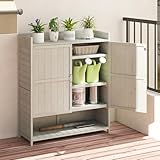 COSTWAY Pflanztisch mit Unterschrank, Gartenschrank mit Arbeitsplatte, abnehmbaren Regalen & 2 Türen, Schrank Outdoor Wetterfest, Gartenarbeitstisch Holz, für Garten Terrasse Balkon, Grau