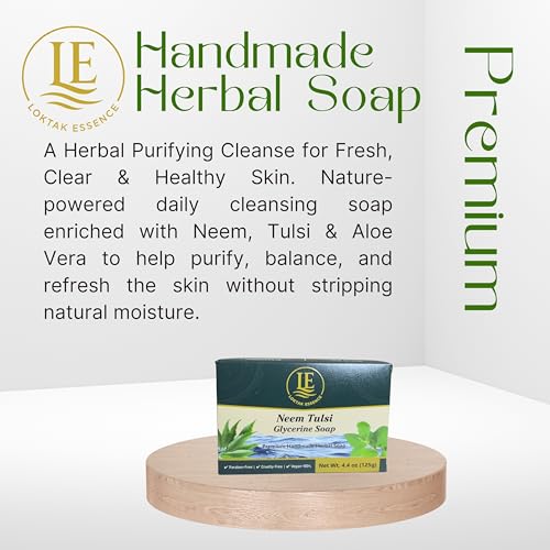 Image of Neem Tulsi Glycerine Soap Bar | Premium Handmade Herbal Soap with Neem, Tulsi, Aloe Vera & Vetiver | Gentle Cleansing for Oily & Dry Skin | 1 x 125g