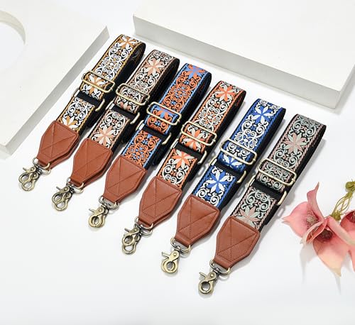 Image of LEMEDE Purse Strap,2 inch Leather End Shoulder Strap Adjustable Replacement,Retro Jacquard Multi-pattern Crossbody Bag Straps