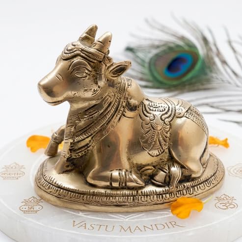 Image of Brass Nandi Bull Idol, Vastu Remedy for Stability & Devotion (11 cm, 900 g)