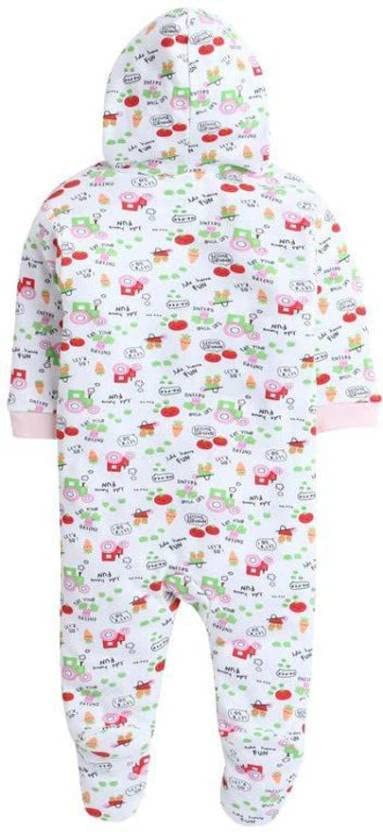 Image of Pooja Baby Front Open Full Sleeves Sleepsuit Hooded with Foot Easy Dressing and Diapering Romper Set of 2