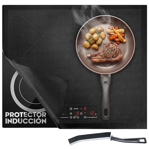Protector Vitroceramica Induccion 60x52 cm Recortable – Protector Placa Induccion Silicona Antideslizante con Cepillo de Limpieza, Cubre Vitroceramica Silicona Resistente al Calor