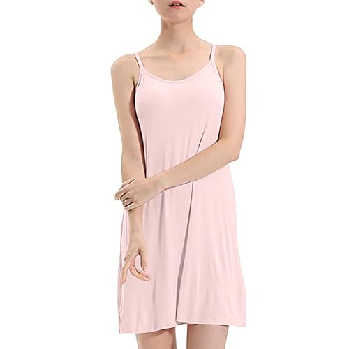 Womens Full Slip Dress Built-in Bra Chemisole Sleepwear Adjustable Spaghetti